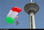 Iranian Military Commandoes Parachute from Milad Tower