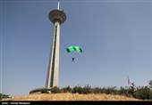 Iranian Military Commandoes Parachute from Milad Tower