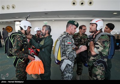 Iranian Military Commandoes Parachute from Milad Tower