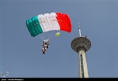 Iranian Military Commandoes Parachute from Milad Tower