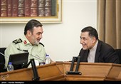 سیدعلیرضا آوایی وزیر دادگستری و سردار حسین اشتری فرمانده نیروی انتظامی در جلسه شورای دادرسی الکترونیک