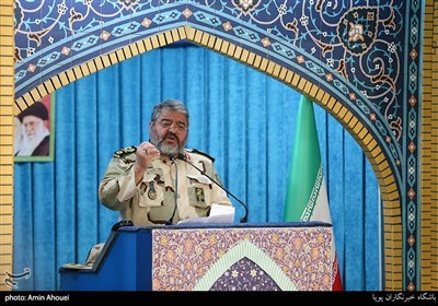 سخنرانی سردار محمدحسین جلالی رئیس سازمان پدافند غیرعامل پیش از خطبه های نماز جمعه