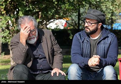 ‎مجید صالحی و حسن زارعی در مراسم تشییع پیکر زنده‌یاد مجید اوجی تهیه کننده تلویزیون