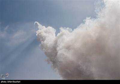 شلیک سامانه موشکی مرصاد ۱۶ به سمت اهداف پروازی در مرحله نهایی رزمایش پدافند هوایی مدافعان آسمان ولایت ۹۸