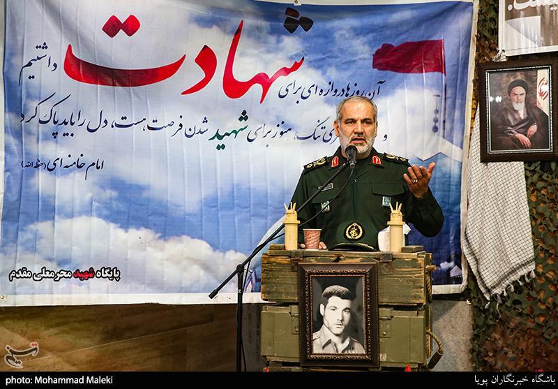 عنوان سخنرانی سردار علی بلالی مشاور ارشد فرمانده هوا فضا سپاه در مراسم یادواره شهدای محله جلیلی منطقه 17 