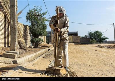 نی هارا می کوبند تا تاروپودهای بوریا از دل این نی ها بیرون بیاد. شبیه نواری قابل انعطاف برای گره زدن و بافتن