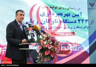 سخنرانی محمد اسلامی وزیر راه و شهرسازی در مراسم بهره‌برداری از ۲۴۳ دستگاه ناوگان ریلی ساخت ایران