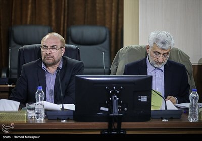 سعید جلیلی و محمدباقر قالیباف در جلسه مجمع تشخیص مصلحت نظام