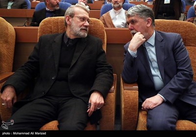 عباس صالحی وزیر فرهنگ و ارشاد اسلامی و علی لاریجانی رئیس مجلس