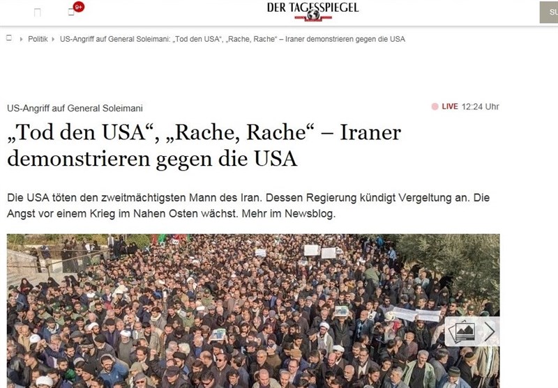 بازتاب اعتراضات گسترده مردم ایران علیه جنایت آمریکا در روزنامه &quot;تاگس اشپیگل&quot; آلمان