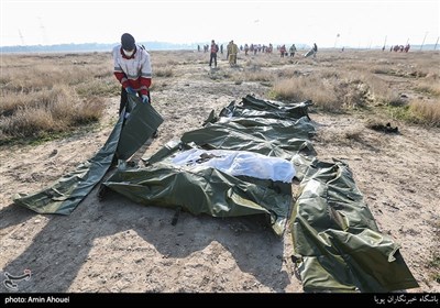 Rescue Teams Work amid Debris after Ukrainian Plane Crashed Near Tehran