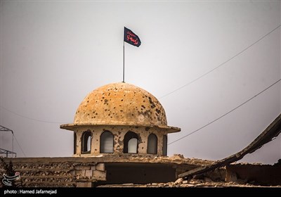 گنبد یکی از مساجد شهر الزهرا که بدست ترویست های داعش تخریب شده است