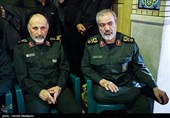 سردار علی فدوی جانشین فرمانده کل سپاه و سردار سیدمحمد حجازی جانشین نیروی قدس سپاه در مراسم اربعین شهادت سپهبد شهید قاسم سلیمانی - کرمان