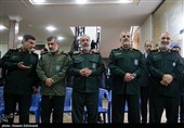 سردار سرلشگر حسین سلامی فرمانده کل سپاه پاسداران،سردار محمد پاکپور فرمانده نیروی زمینی سپاه پاسداران،سردار دریادار پاسدار علی فدوی جانشین فرمانده کل سپاه،سردار امیرعلی حاجی‌زاده فرمانده نیروی هوافضای سپاه پاسداران و دریادار علیرضا تنگسیری فرمانده نیروی دریایی سپاه پاسداران در مراسم گرامیداشت سپهبد شهید قاسم سلیمانی در ستاد فرماندهی نیروی زمینی سپاه