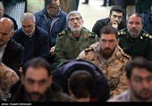 سردار سرتیپ پاسدار اسماعیل قاآنی فرمانده نیروی قدس سپاه در مراسم گرامیداشت سپهبد شهید قاسم سلیمانی در ستاد فرماندهی نیروی زمینی سپاه
