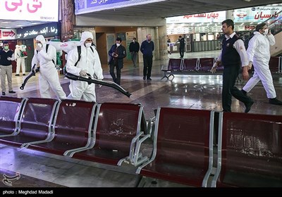 Iranian Firefighters Disinfect Tehran’s Main Bus Hub 