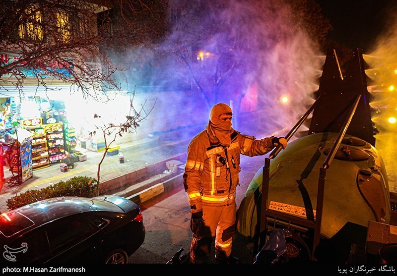 Iranian Firefighters Use Novel Equipment for Disinfecting Streets