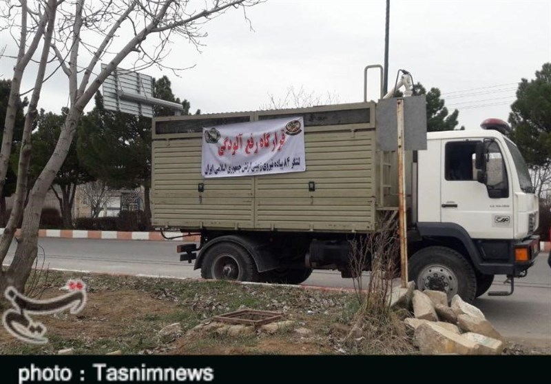 ورود لشگر 84 پیاده نیروی زمینی ارتش برای ضد عفونی شهر الشتر به روایت تصویر