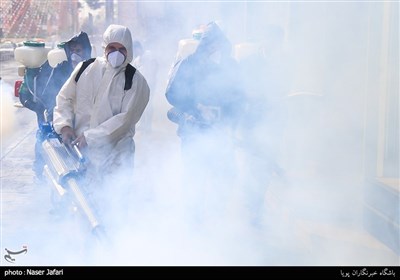 Iranian Firemen Sanitize Neighborhood in Western Tehran