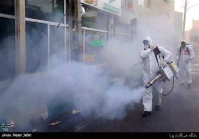 Iranian Firemen Sanitize Neighborhood in Western Tehran