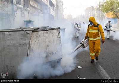 Iranian Firemen Sanitize Neighborhood in Western Tehran