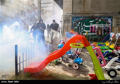 Iranian Firemen Sanitize Neighborhood in Western Tehran