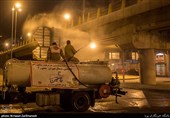 ضدعفونی معابر شمالی تهران  توسط نیروهای گردان جماران یگان ویژه فاتحین