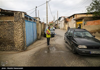 پاكسازی و ضدعفونی محلات و توزيع ماسك رايگان درب منازل در محلات حاشیه نشین شهرستان گرگان توسط خادمین موکب علی بن موسی الرضا(ع) استان گلستان