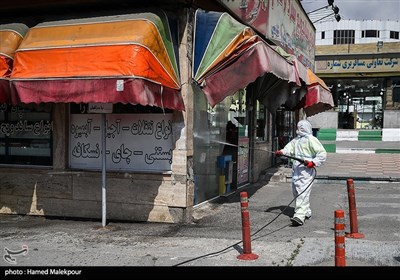 ضدعفونی و گندزدایی ترمینال مسافربری شرق تهران در قالب طرح رزمایش مشترک مدافعان سلامت