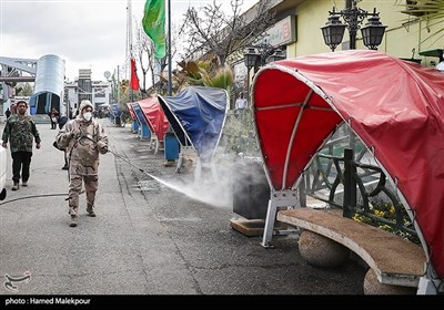 ضدعفونی و گندزدایی ترمینال مسافربری شرق تهران در قالب طرح رزمایش مشترک مدافعان سلامت