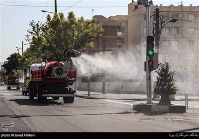 ضدعفونی معابر و محلات شرق تهران توسط ایستگاه 71 آتش نشانی