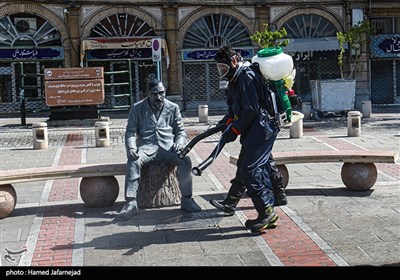 ضد عفونی میدان حسن آباد تهران برای جلوگیری از ویروس کرونا 