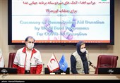 نگار گرامی نماینده برنامه جهانی غذا در ایران و مرتضی سلیمی رئیس سازمان امداد و نجات جمعیت هلال احمر در مراسم اهداء کمک‌های بشر دوستانه برنامه جهانی غذا به ایران برای مقابله با ویروس کرونا