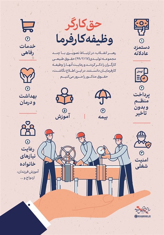 8 حق کارگر و وظیفه کارفرما از نگاه امام خامنه‌ای