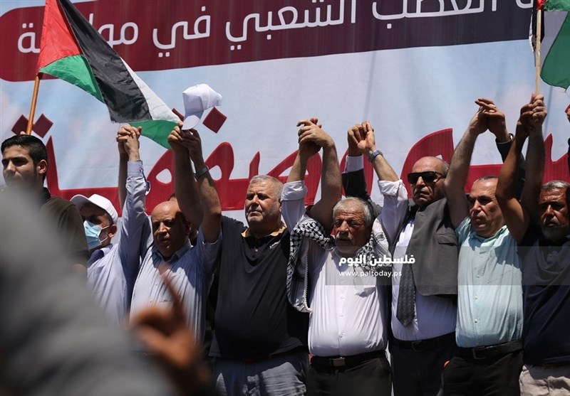 سخنان رهبران و نمایندگان گروه‌های فلسطینی در حاشیه تظاهرات‌ علیه طرح الحاق کرانه باختری