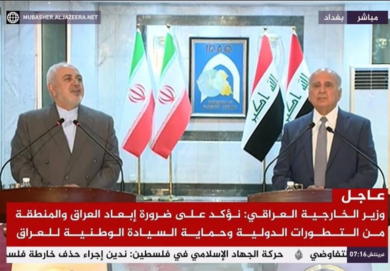 عراق|کنفرانس مطبوعاتی| ظریف: در کنار هم ایستاده‌ایم/ فواد حسین: درباره پرونده اقتصادی گفتگو کردیم