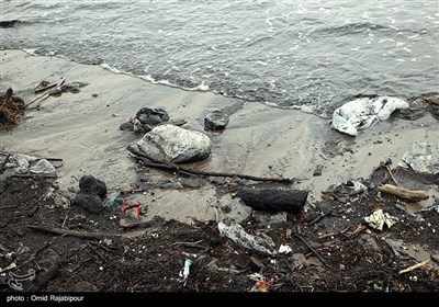 سیلاب زباله های رودخانه ای در ساحل شیرمحله کلاچای
