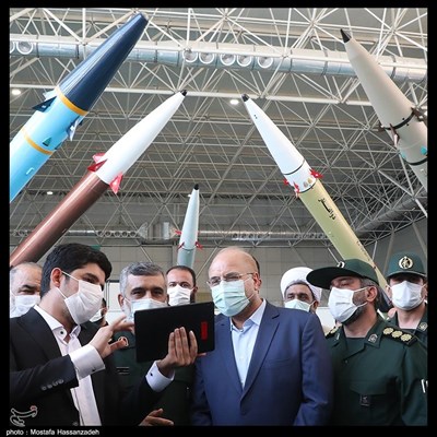محمدباقر قالیباف رئیس مجلس در مراسم افتتاح نمایشگاه دائمی توانمندی های راهبردی نیروی هوافضای سپاه (پارک ملی هوافضا)