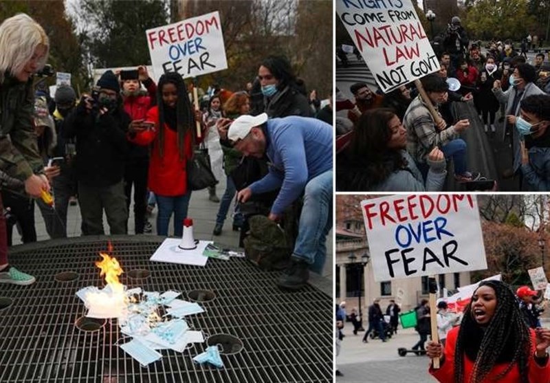 Anti-Lockdown Protestors Burn Masks in NYC