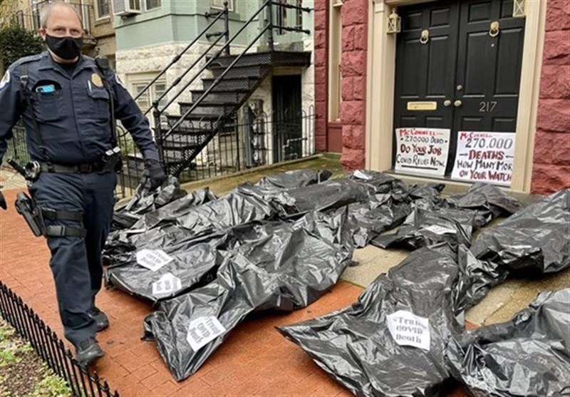 Activists Protest Lack of Stimulus with Body Bags outside US Senators Homes