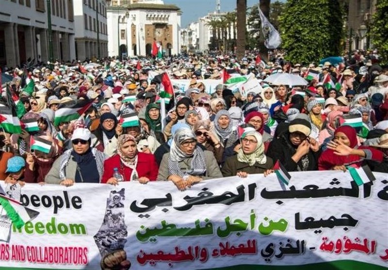 تظاهرات مردم مغرب در حمایت از فلسطین/ دفتر ارتباطات رژیم صهیونیستی در رباط تعطیل شود
