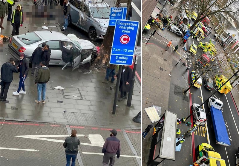 Car Crashes into People Leaving Six Injured after Mounting Pavement in London