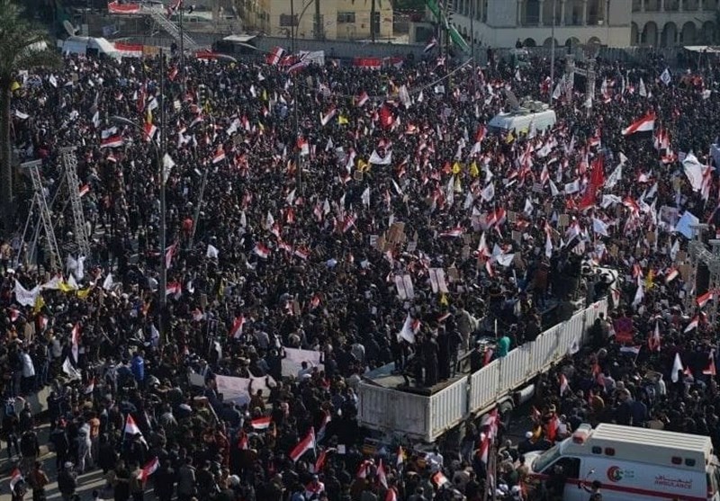 عراق|برگزاری مراسم سالگرد شهدای مقاومت در میدان التحریر بغداد/ سالگرد حاج قاسم به تظاهرات ضد آمریکایی تبدیل شد+فیلم و تصاویر