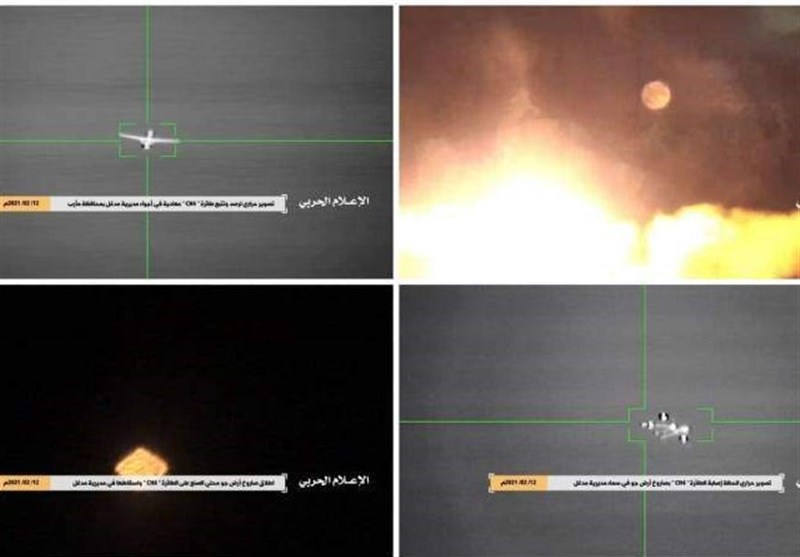 الیمن..الإعلام الحربی یوزع مشاهد لعملیة إسقاط طائرة CH4 المعادیة فی مارب