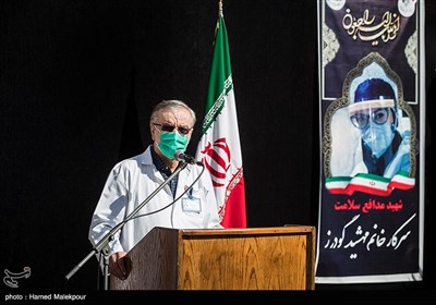 سخنرانی امیدوار رضایی رئیس بیمارستان لقمان در مراسم تشییع پیکر شهید مدافع سلامت مهشید گودرز