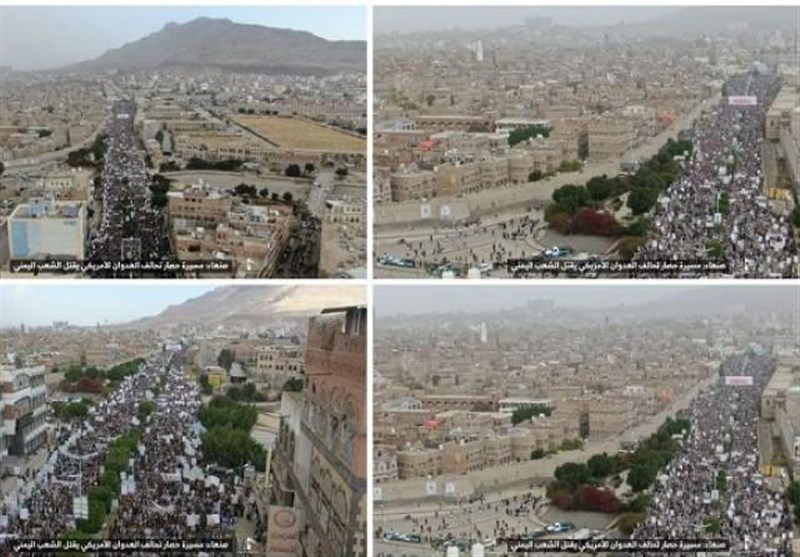 صنعاء تشهد حشدًا جماهیریًا کبیرًا رفضًا لحصار التحالف الأمریکی على الشعب الیمنی