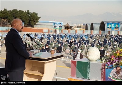 سخنرانی محمدباقر قالیباف رئیس مجلس شورای اسلامی در مراسم تشییع پیکر خلبان شهید بیک‌ محمدی در ستاد فرماندهی نهاجا