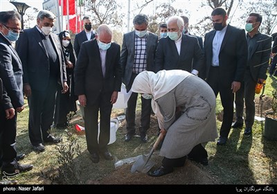 کاشت نهال دوستی باهم برای زمین توسط محمدجواد ظریف وزیر امورخارجه و همسرش