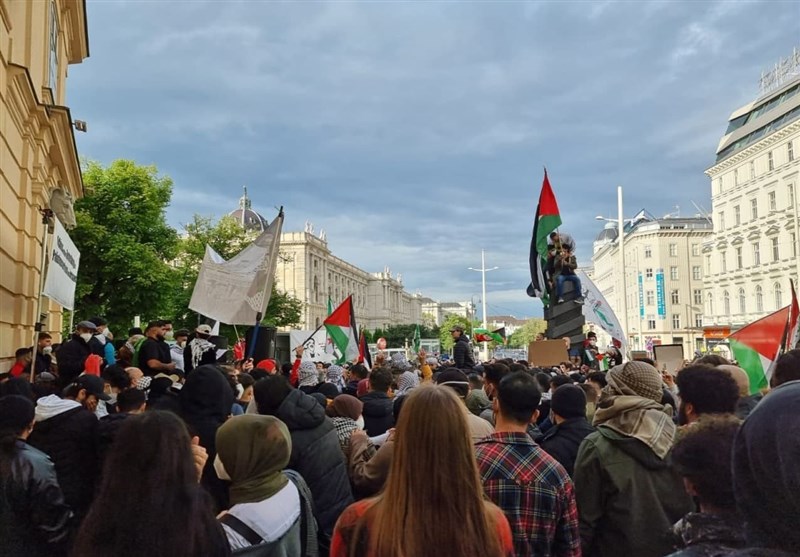 تظاهرات گسترده علیه جنایات رژیم صهیونیستی در پایتخت اتریش+تصاویر