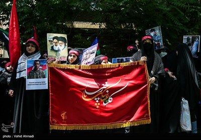 تجمع در محکومیت جنایات رژیم صهیونیستی در مقابل سفارت فلسطین در تهران